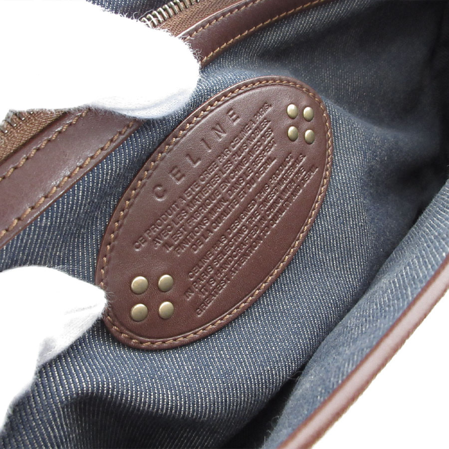 セリーヌ CELINE ハンドバッグ ブギーバッグ キャンバス/レザー インディゴブルー/ブラウン ゴールド レディース s0235g