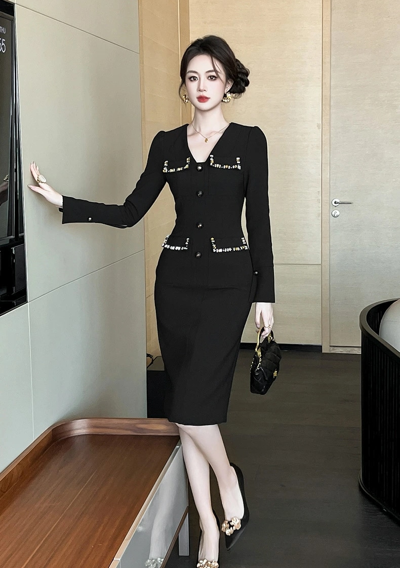 新作2025 タイトワンピース 姫系ワンピース シンプル ワンピース