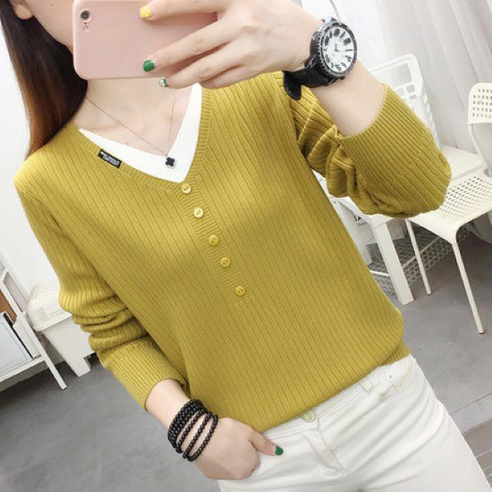 ニットトップス レディース ニット セーター トップス フェイクツーピース 重ね着風 ボタン Vネック 長袖 カジュアル お出掛け おしゃれ リブニット プルオーバー シンプル 無地 ニットトップス ニットトップス レディース ニット セーター トップス フェイクツーピース 重ね着風 ボタン Vネック 長袖 カジュアル お出掛け おしゃれ リブニット プルオーバー シンプル 無地 ニットトップス