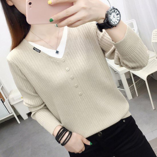 ニットトップス レディース ニット セーター トップス フェイクツーピース 重ね着風 ボタン Vネック 長袖 カジュアル お出掛け おしゃれ リブニット プルオーバー シンプル 無地 ニットトップス ニットトップス レディース ニット セーター トップス フェイクツーピース 重ね着風 ボタン Vネック 長袖 カジュアル お出掛け おしゃれ リブニット プルオーバー シンプル 無地 ニットトップス