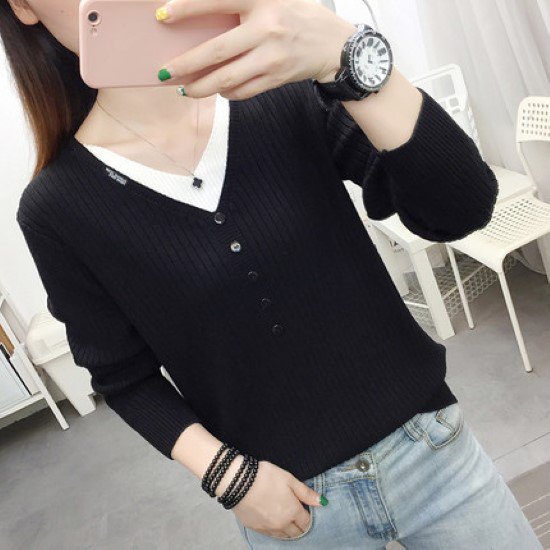 ニットトップス レディース ニット セーター トップス フェイクツーピース 重ね着風 ボタン Vネック 長袖 カジュアル お出掛け おしゃれ リブニット プルオーバー シンプル 無地 ニットトップス ニットトップス レディース ニット セーター トップス フェイクツーピース 重ね着風 ボタン Vネック 長袖 カジュアル お出掛け おしゃれ リブニット プルオーバー シンプル 無地 ニットトップス