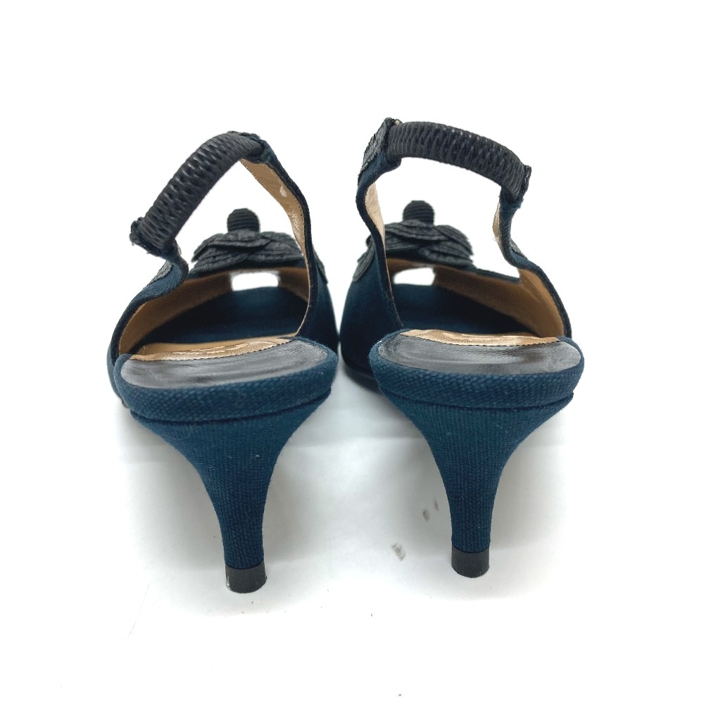 パンプス カメリア オープントゥパンプス パンプス 靴 キャンバス ブラック