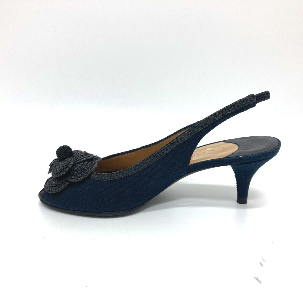 パンプス カメリア オープントゥパンプス パンプス 靴 キャンバス ブラック