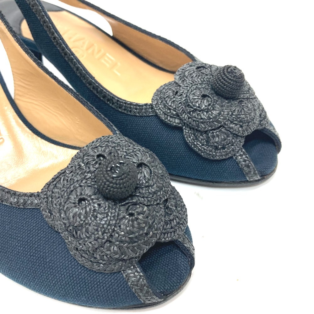 パンプス カメリア オープントゥパンプス パンプス 靴 キャンバス ブラック