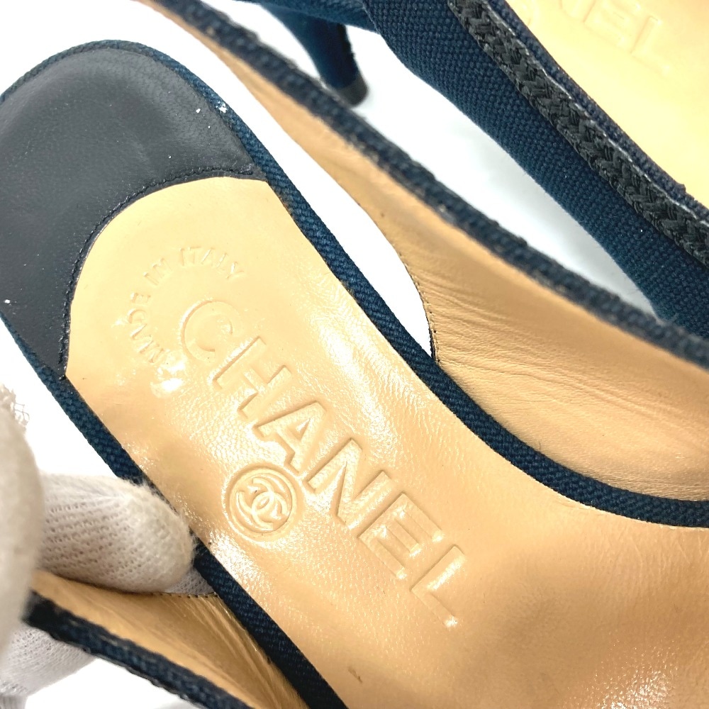 パンプス カメリア オープントゥパンプス パンプス 靴 キャンバス ブラック