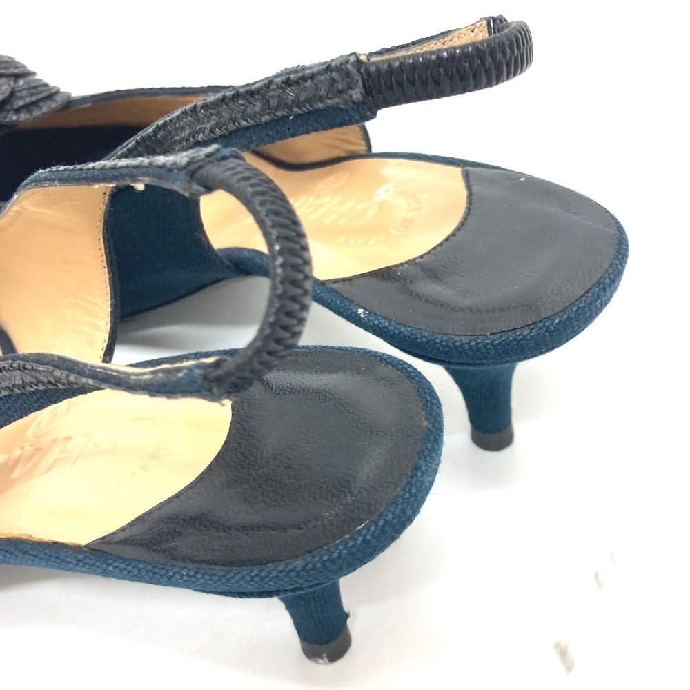 パンプス カメリア オープントゥパンプス パンプス 靴 キャンバス ブラック