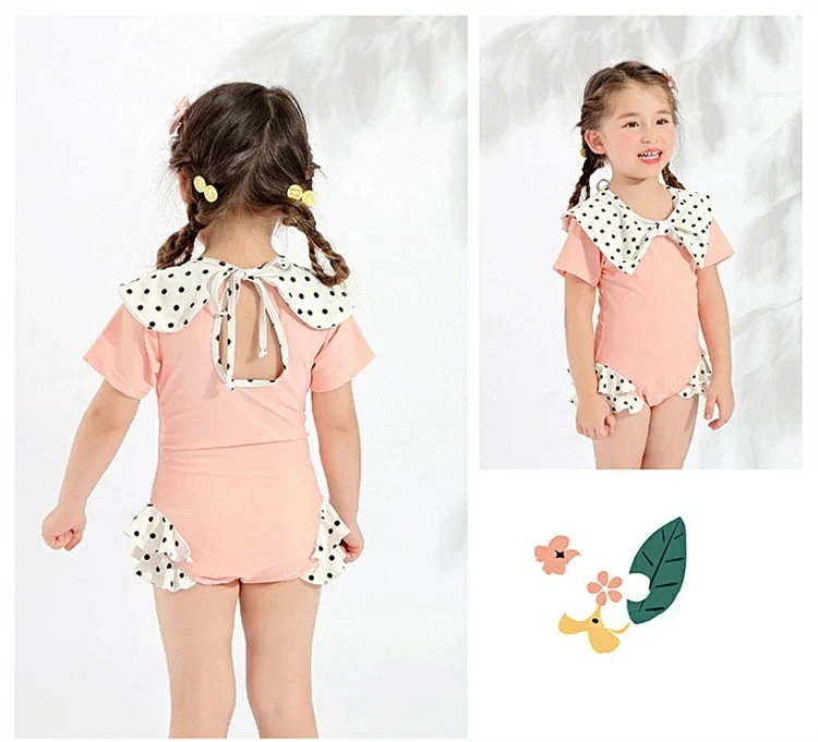 女の子 水着 ワンピース キッズ みずぎ 子ども オールインワン 水着 ガールズ 水着 ワンピース 女児 子ども ワンピース風 ドット 幼児 水着 可愛い 水着 スイムウェア 90cm 100cm