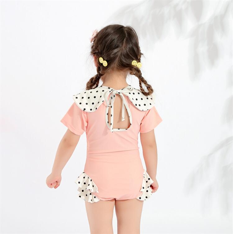 女の子 水着 ワンピース キッズ みずぎ 子ども オールインワン 水着 ガールズ 水着 ワンピース 女児 子ども ワンピース風 ドット 幼児 水着 可愛い 水着 スイムウェア 90cm 100cm