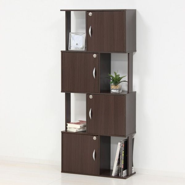 ラック鍵付き4段 ブラウン 組立式