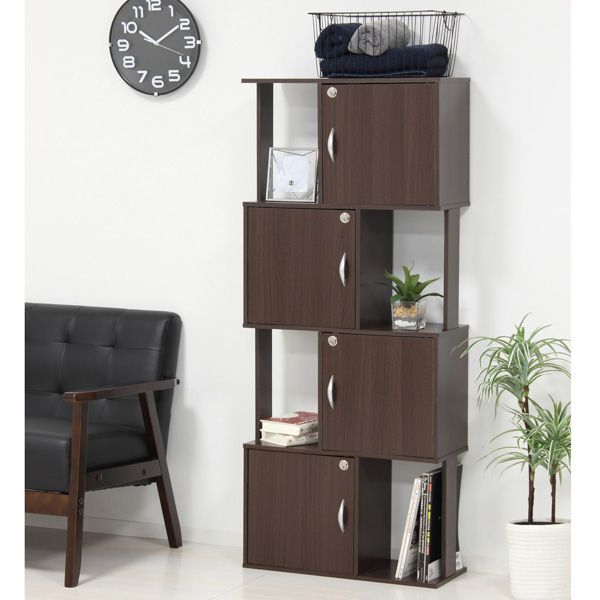 ラック鍵付き4段 ブラウン 組立式