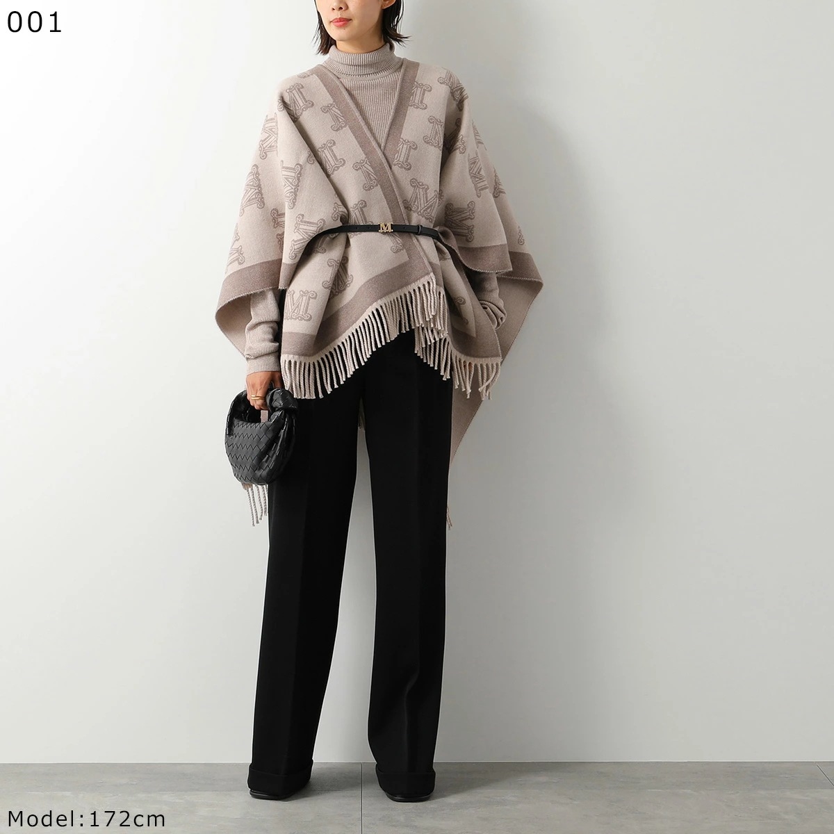 MAX MARA マックスマーラ ケープ FRINE フリンジ レディース ポンチョ ストール ウール ジャガードロゴ フリンジ ピンブローチ付き カラー5色