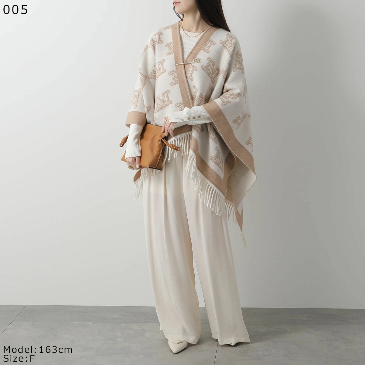 MAX MARA マックスマーラ ケープ FRINE フリンジ レディース ポンチョ ストール ウール ジャガードロゴ フリンジ ピンブローチ付き カラー5色