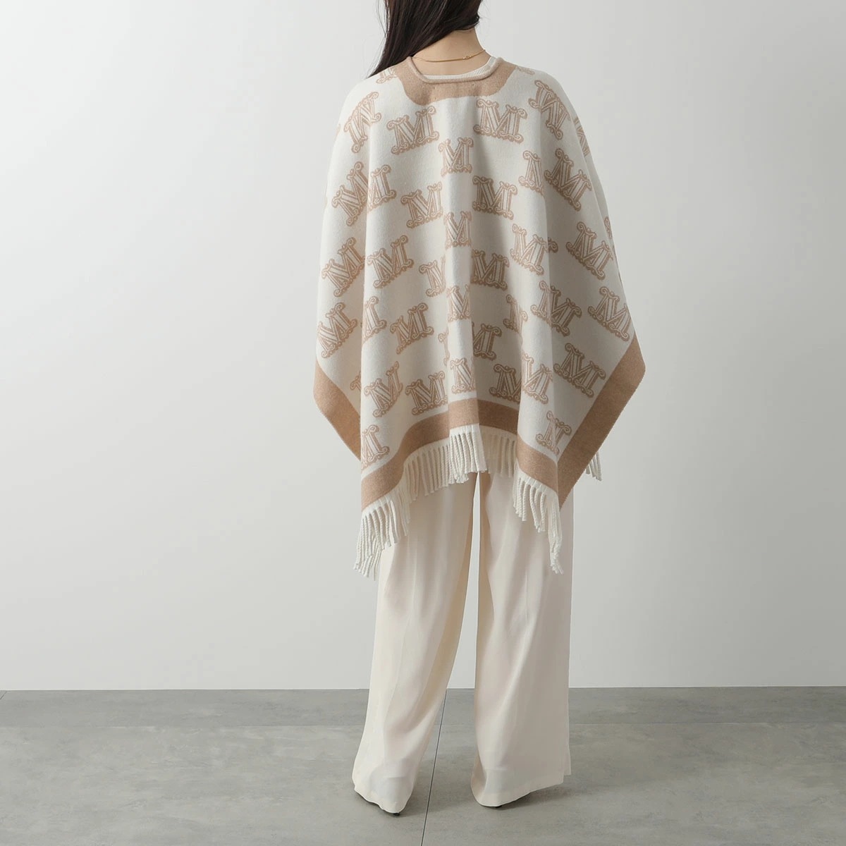 MAX MARA マックスマーラ ケープ FRINE フリンジ レディース ポンチョ ストール ウール ジャガードロゴ フリンジ ピンブローチ付き カラー5色