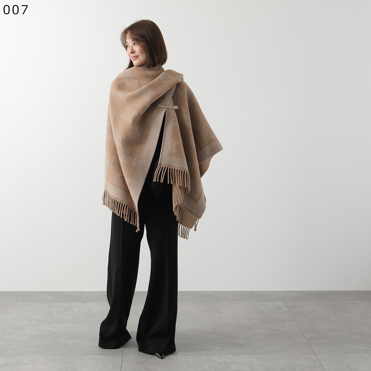 MAX MARA マックスマーラ ケープ FRINE フリンジ レディース ポンチョ ストール ウール ジャガードロゴ フリンジ ピンブローチ付き カラー5色