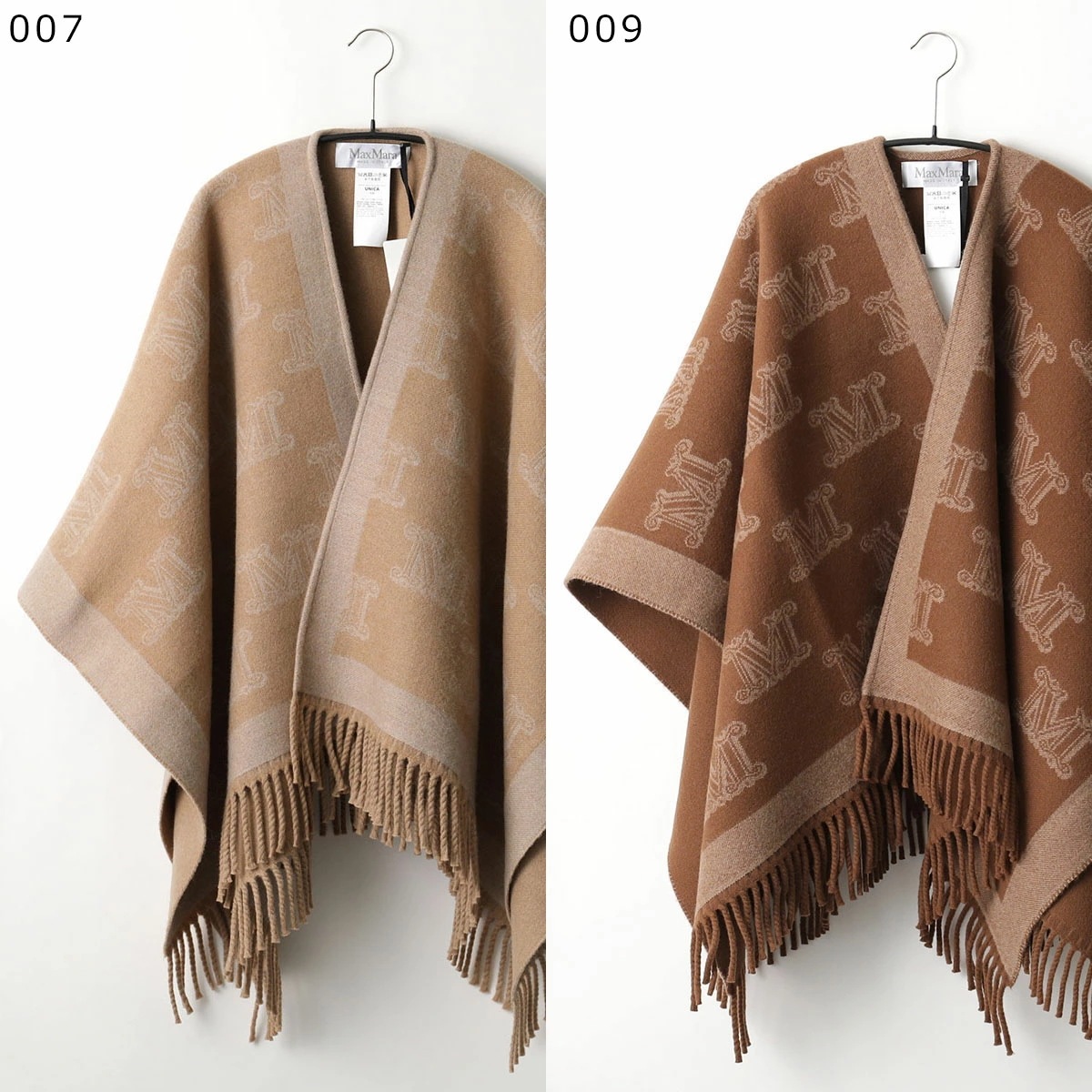 MAX MARA マックスマーラ ケープ FRINE フリンジ レディース ポンチョ ストール ウール ジャガードロゴ フリンジ ピンブローチ付き カラー5色