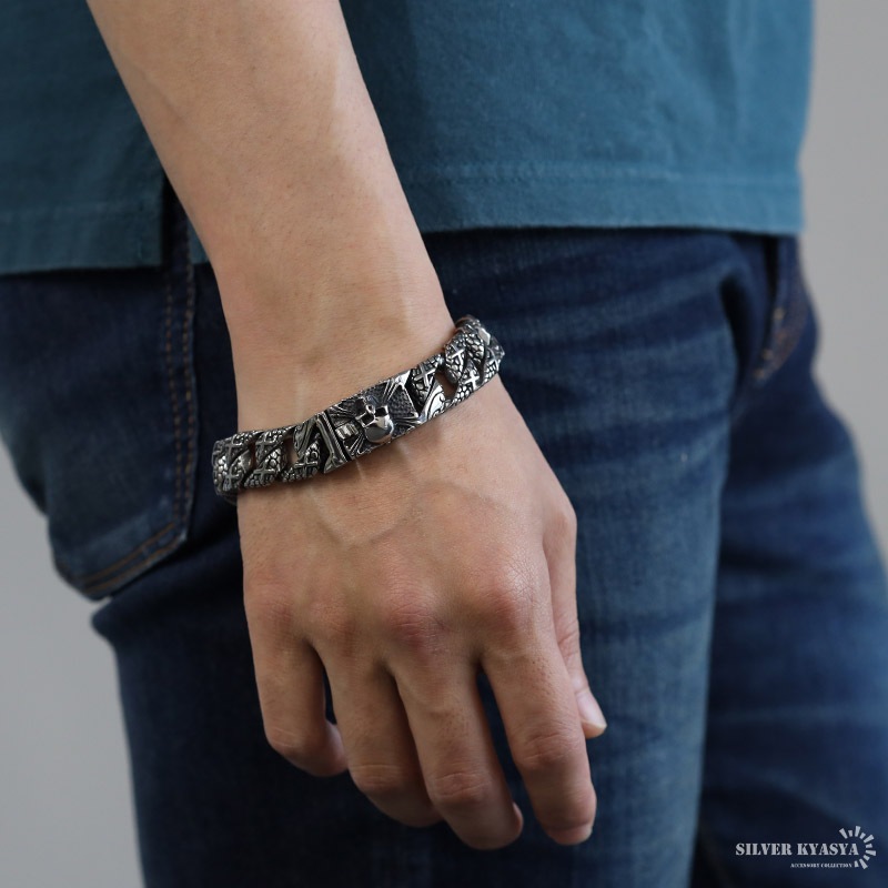 ステンレス スカル 龍鱗 ブレスレット [b666]