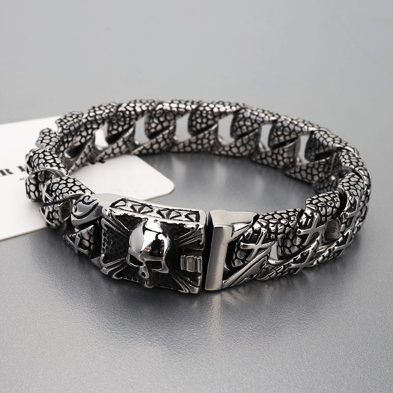 ステンレス スカル 龍鱗 ブレスレット [b666]