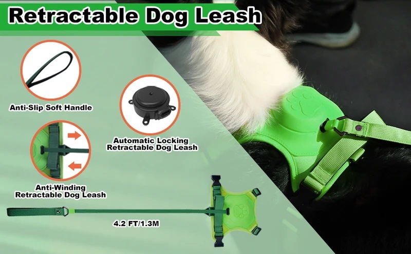 Atuban-犬用の格納式ハーネス,1つまたは2つのリーシュと1つの自動ロック付きの調節可能なウォーキング犬用ハーネス Atuban-犬用の格納式ハーネス,1つまたは2つのリーシュと1つの自動ロック付きの調節可能なウォーキング犬用ハーネス