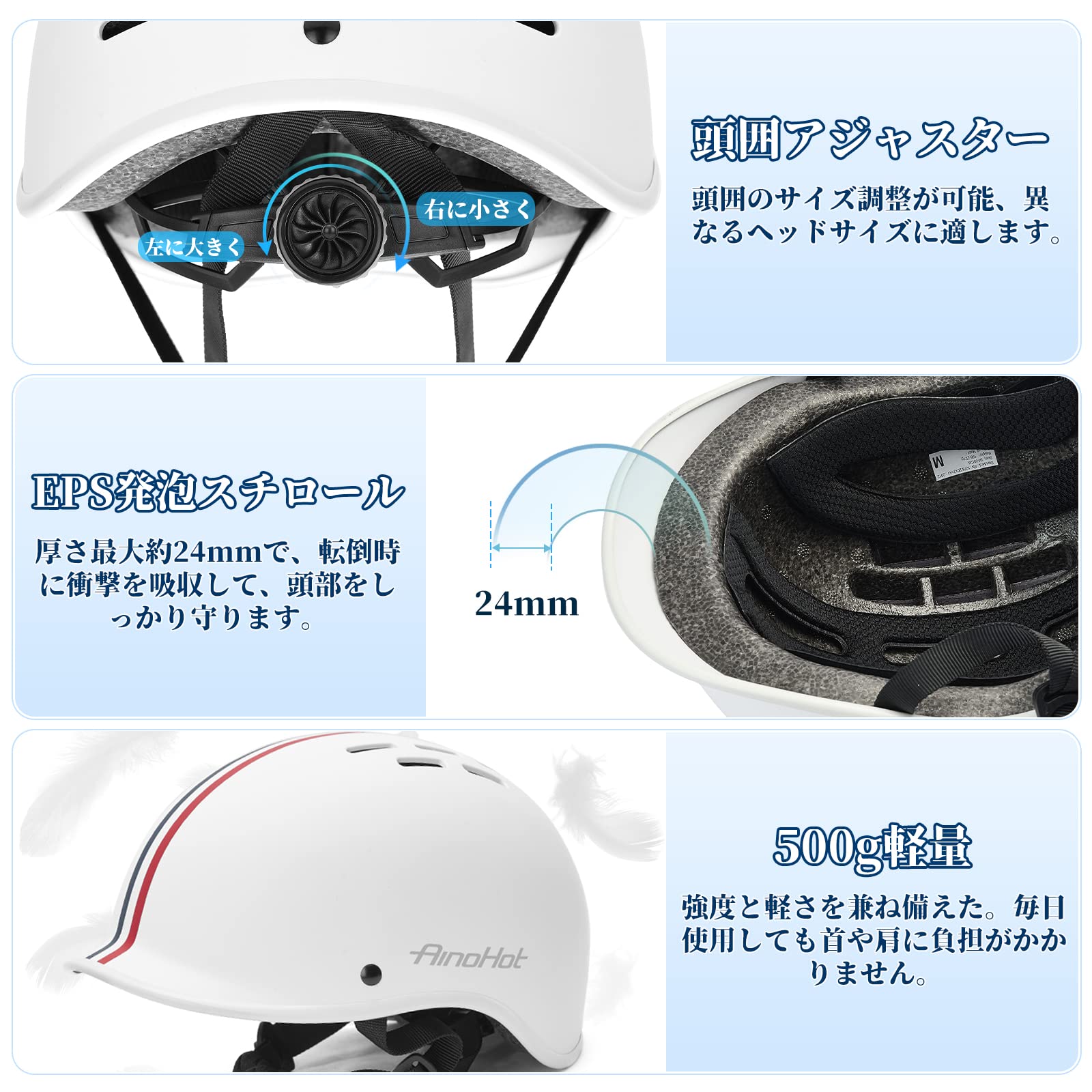 Rongbenyuan 自転車 ヘルメット 【LEDライト付】 大人用 18個通気口 58-62cm サイクリングヘルメット 軽量 スポーツ ロードバイクヘルメット 耐衝撃 高剛性 丈夫 サイズ調整可