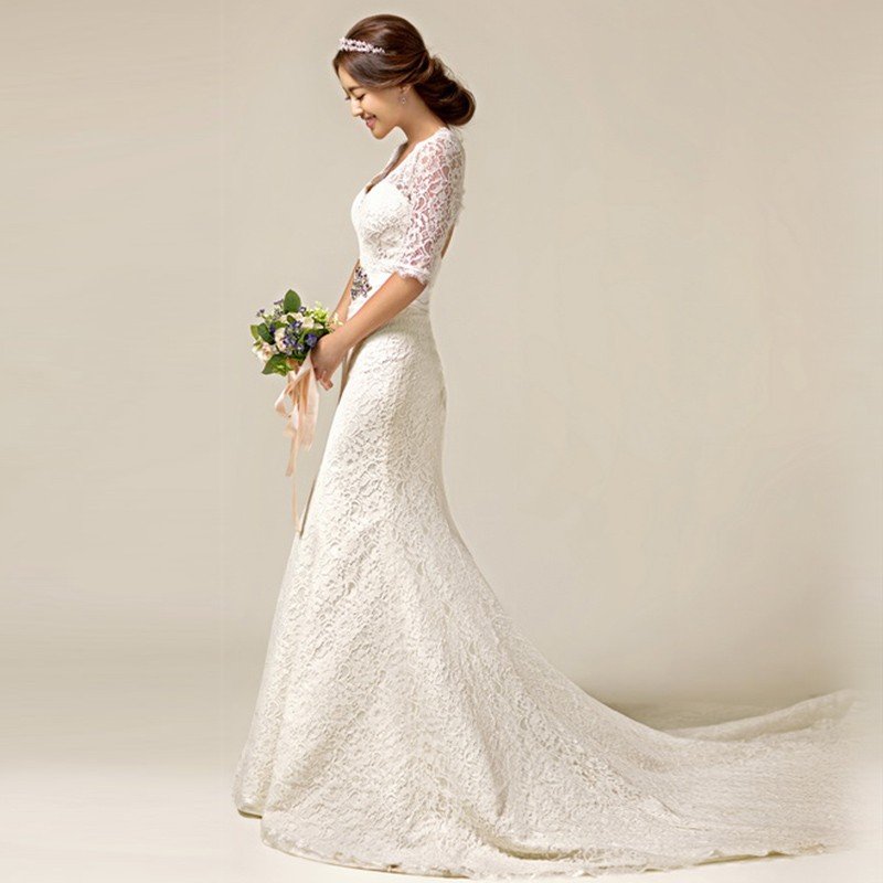 ウエディングドレス マーメイドライン ウェディングドレス 長袖 サッシュベルト 安い 花嫁 ロングドレス 結婚式 マーメイドドレス 二次会 パーティードレス