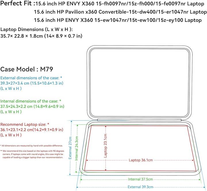ハードEVA保護スリーブケース 15.6インチ HP Envy X360 15-fh0097nrHP Pavilion( Black, For HP 15.6インチ（M79）)