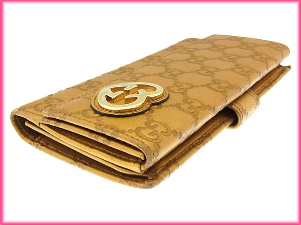 美品【グッチ 】インターロッキングG 二つ折り 長財布 Wホック 長財布
