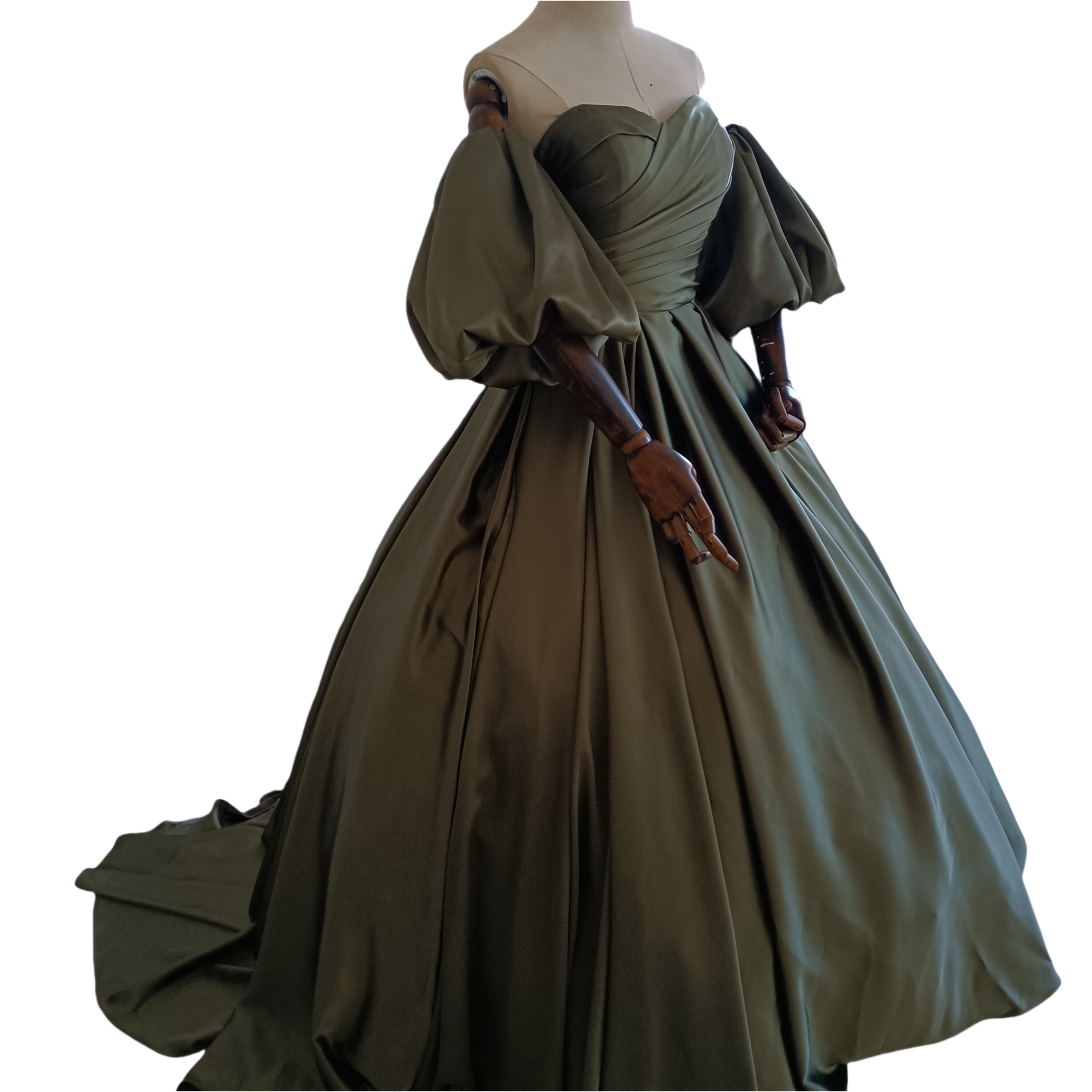 豪華!カラードレス 深めな緑 ベアトップ パフスリーブ 豪華なバックリボン 編み上げ 花嫁 豪華!カラードレス 深めな緑 ベアトップ パフスリーブ 豪華なバックリボン 編み上げ 花嫁