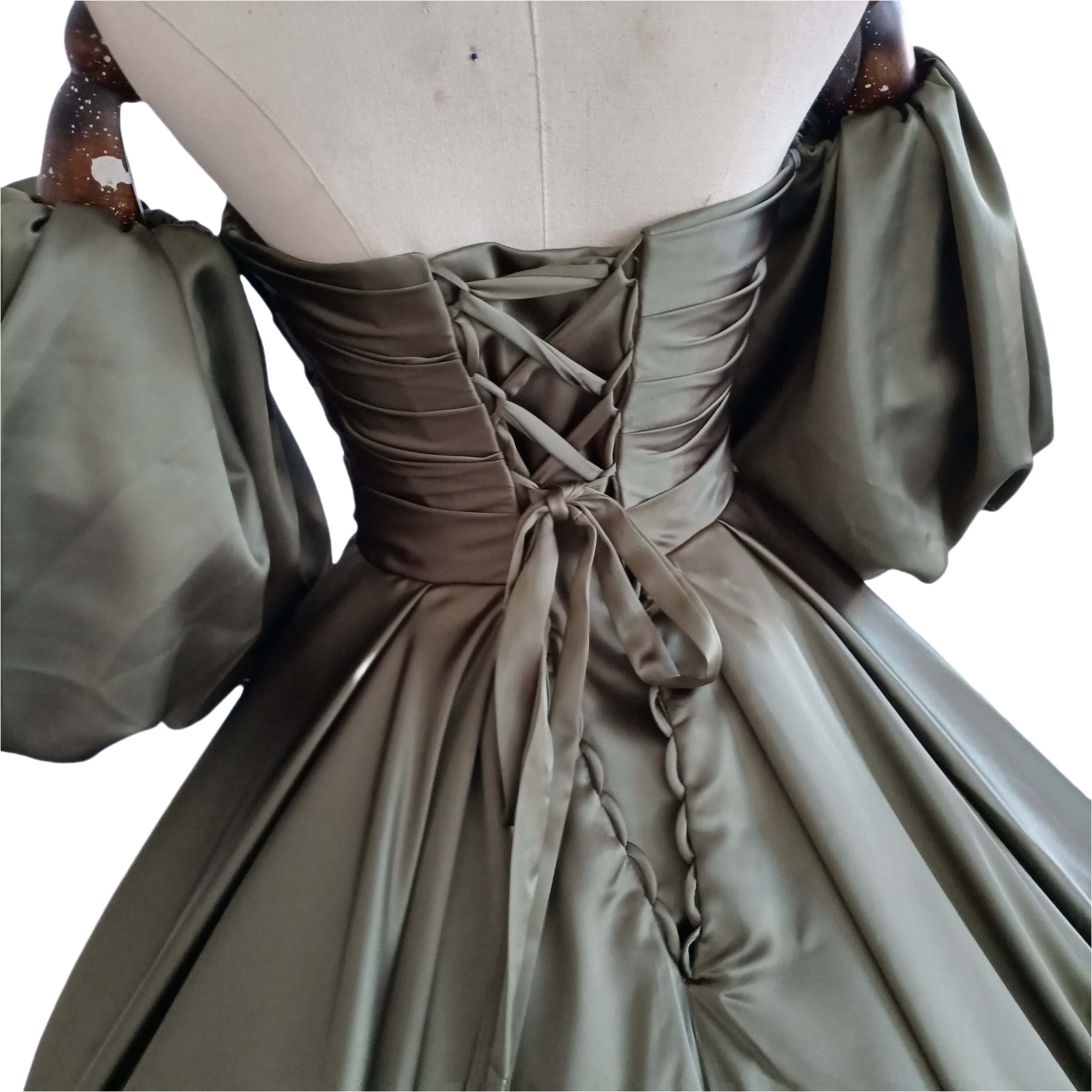 豪華!カラードレス 深めな緑 ベアトップ パフスリーブ 豪華なバックリボン 編み上げ 花嫁 豪華!カラードレス 深めな緑 ベアトップ パフスリーブ 豪華なバックリボン 編み上げ 花嫁