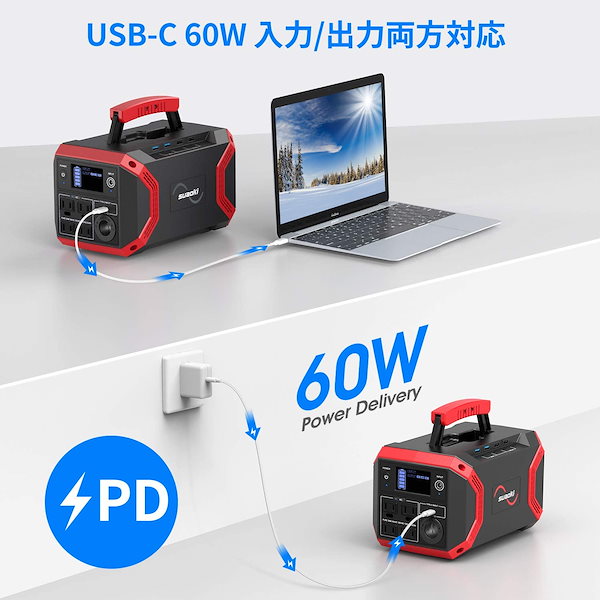 suaoki ポータブル電源 S370 大容量 322.56Wh/89600mAh 家庭用蓄電池 モバイルバッテリー Power Delivery対応  キャンプ 車中泊 防災グッズ 台風 地震停電時に