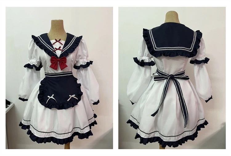 ハロウィン メイド コスプレ セーラー服 メイド服 衣装 レディース 大人 ネービー レッド 蝶結び ロリータ ワンピース 仮装 ゴスロリ 萌え 女性 男ウケ コスチューム オシャレ メイドカフェ マ