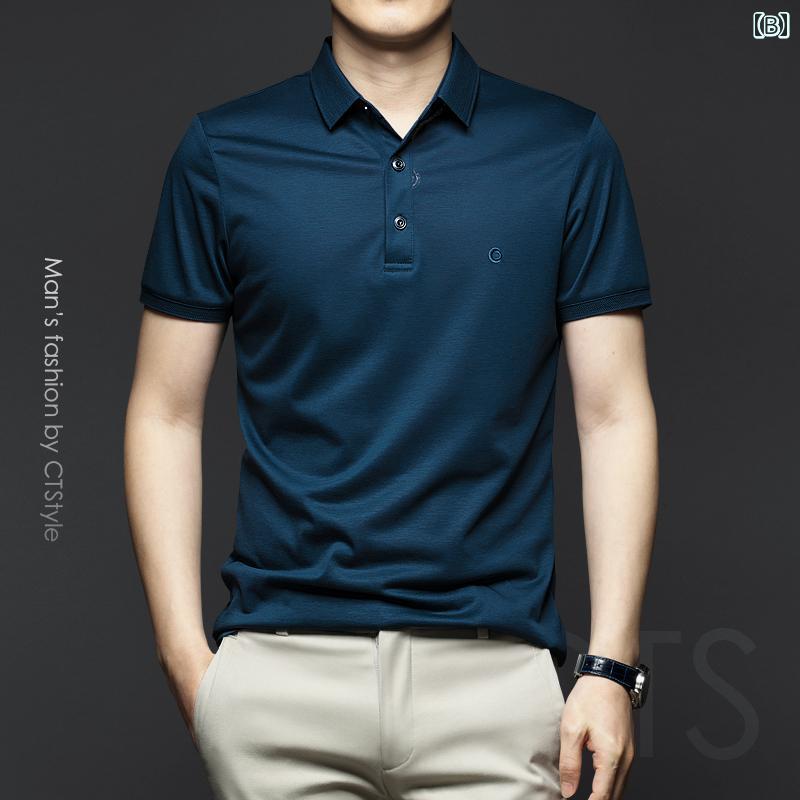 ポロシャツ ゴルフ メンズ 夏 半袖 Tシャツ シルケット コットン 冷ハイエンド ビジネス Tシャツ 紳士服 ビジネスカジュアル スリムフィット