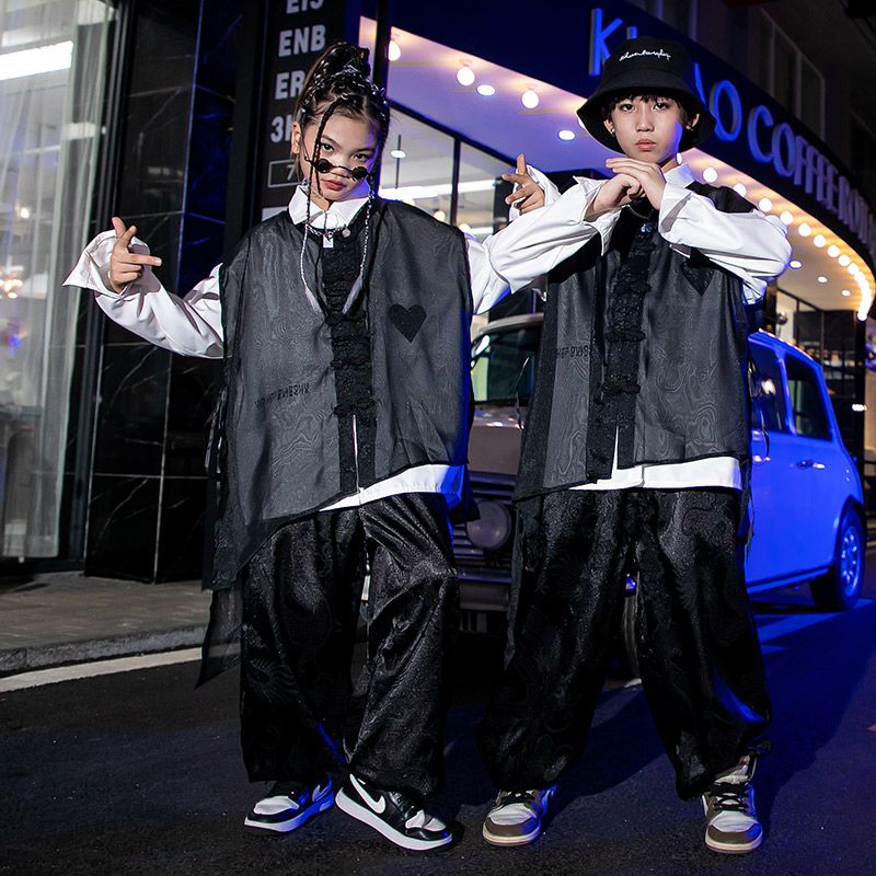 【41% リサイクル率】街舞児童潮服セットhiphopショー中国風国潮男童ヒップホップ街公演服ジャズダンス