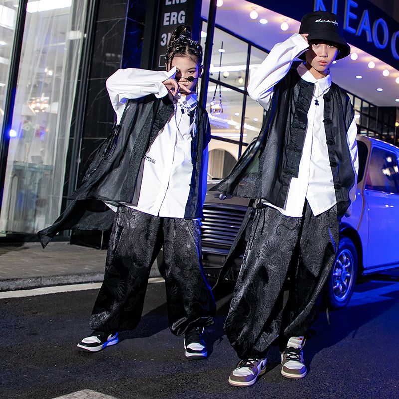 【41% リサイクル率】街舞児童潮服セットhiphopショー中国風国潮男童ヒップホップ街公演服ジャズダンス