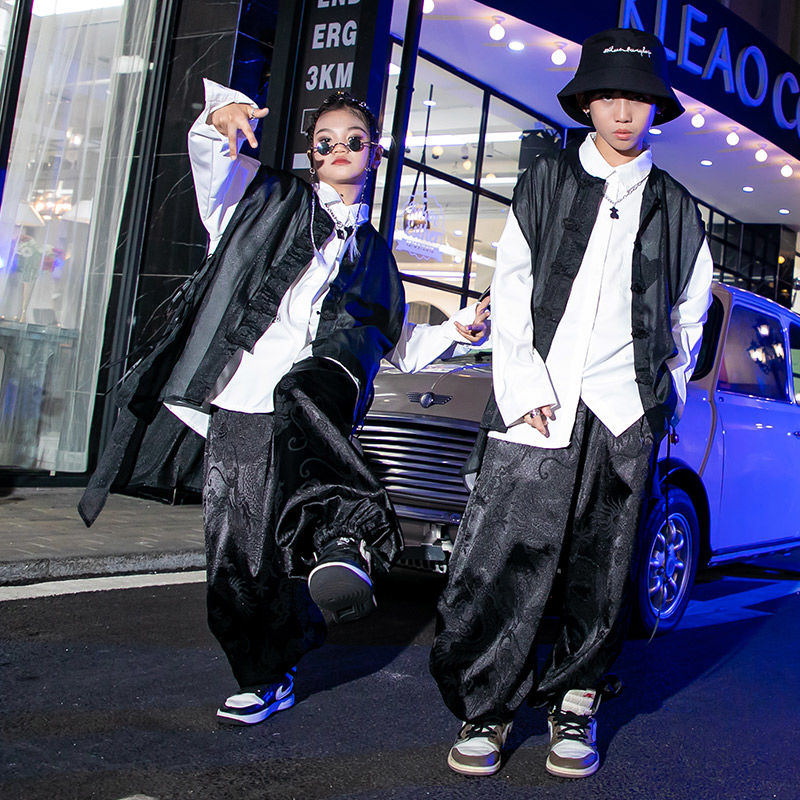 【41% リサイクル率】街舞児童潮服セットhiphopショー中国風国潮男童ヒップホップ街公演服ジャズダンス