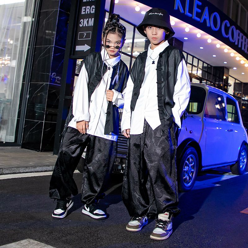 【41% リサイクル率】街舞児童潮服セットhiphopショー中国風国潮男童ヒップホップ街公演服ジャズダンス