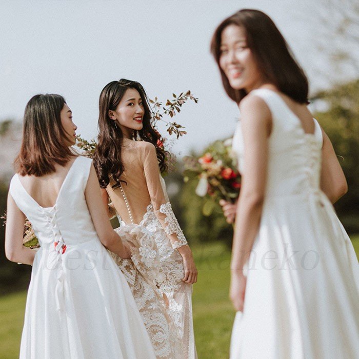 ウエディングドレス 二次会 白 結婚式 Aラインワンピース ドレス レディース 大人 着痩せ 上品 お呼ばれ 食事会披露宴 卒業式 成人式 20代30代40代 シンプル