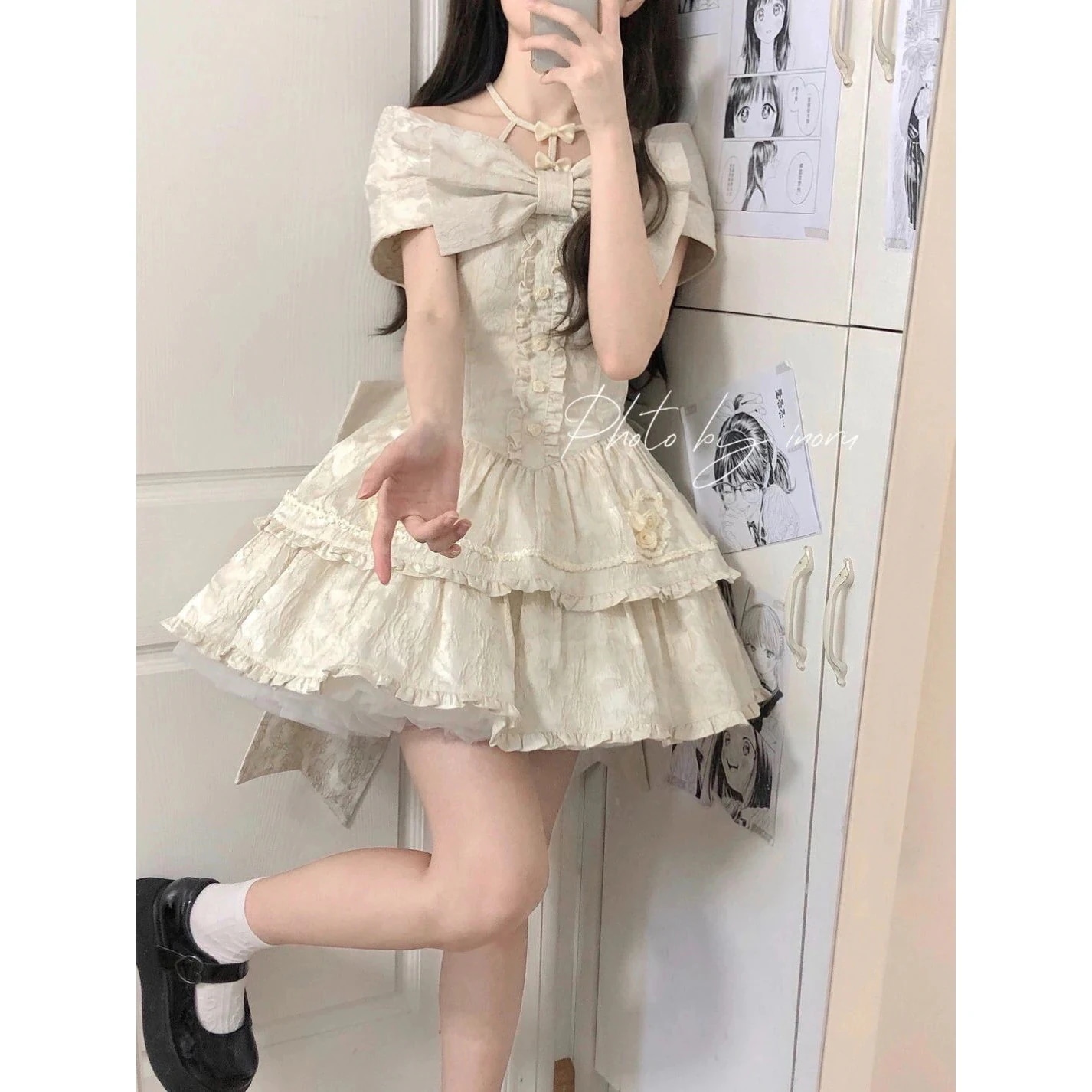 大人気ワンピースロリータドレス フランス かわいい せっけいかんかく リボン本 ボートネック バンド本 エレガント 甘い プリンセス ワンピース 夏脚魅せミニスカート