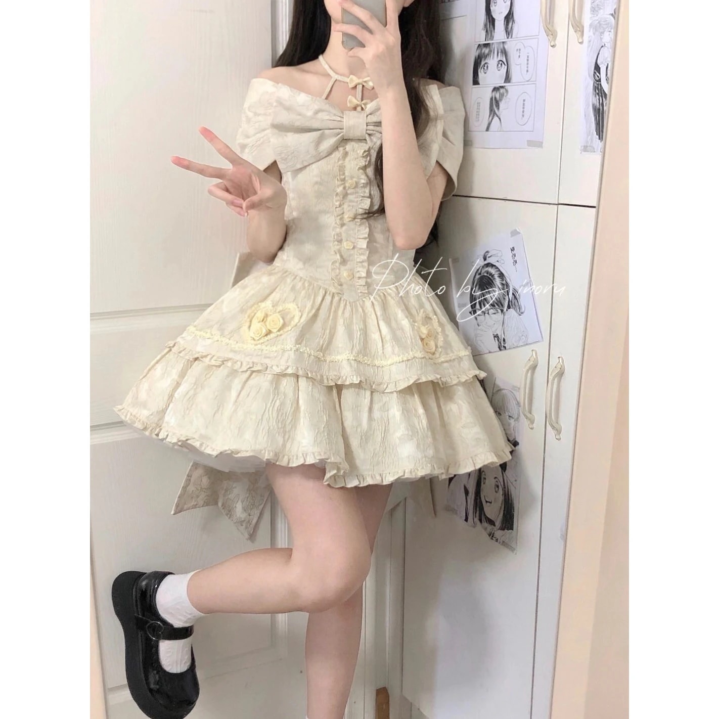 大人気ワンピースロリータドレス フランス かわいい せっけいかんかく リボン本 ボートネック バンド本 エレガント 甘い プリンセス ワンピース 夏脚魅せミニスカート
