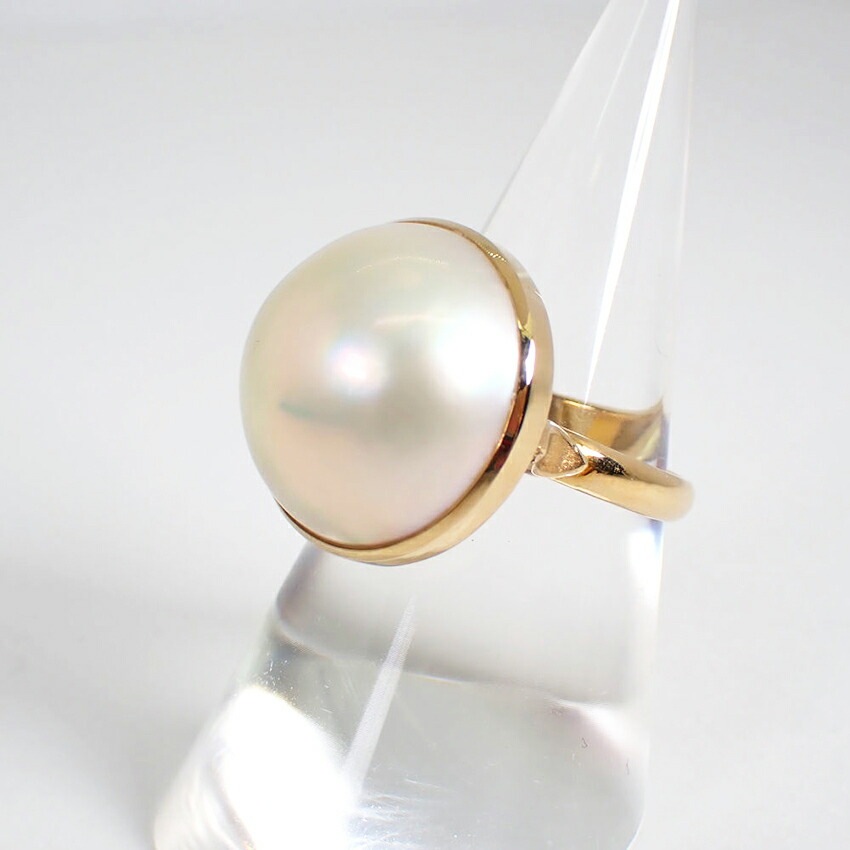 【中古】K18 マベパール 17mm リング 14号[g330-56］