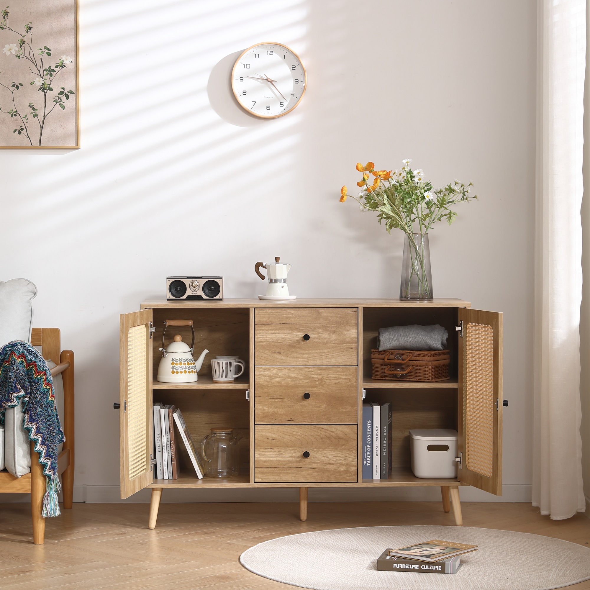 2025新作 即納品】キャビネット サイドボード チェストラタン調 ラタン