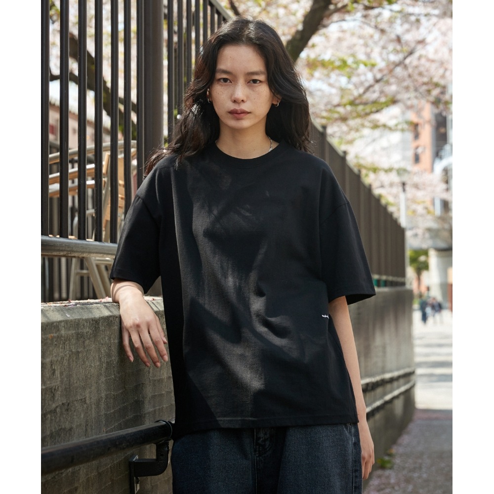 MINIMALPROJECTベーシックコットンドローイング刺繍オーバーフィット半袖TシャツMST144 [BLACK]
