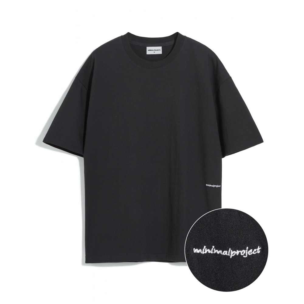 MINIMALPROJECTベーシックコットンドローイング刺繍オーバーフィット半袖TシャツMST144 [BLACK]