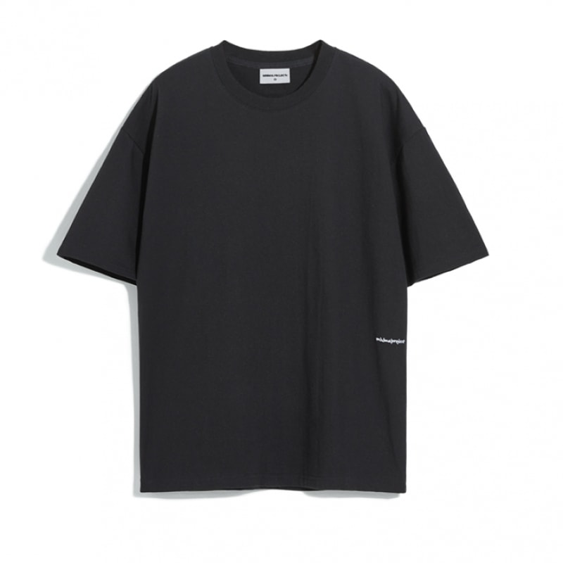 MINIMALPROJECTベーシックコットンドローイング刺繍オーバーフィット半袖TシャツMST144 [BLACK]