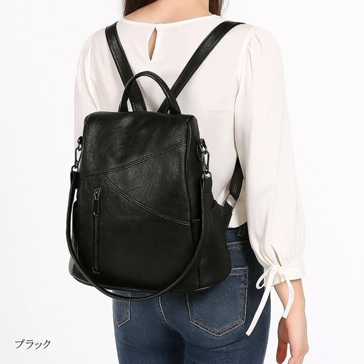 レディース リュック お洒落 バックパック 軽量 リュックサック 肩掛け バッグ PU ショルダーバッグ 防水 防犯 機能性(ブラック, ミディアム) レディース リュック お洒落 バックパック 軽量 リュックサック 肩掛け バッグ PU ショルダーバッグ 防水 防犯 機能性(ブラック, ミディアム)