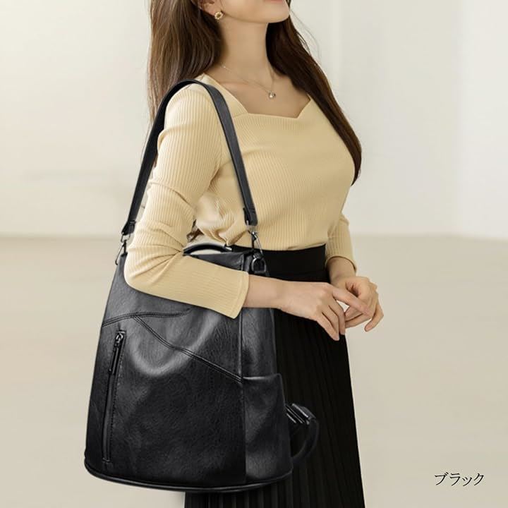 レディース リュック お洒落 バックパック 軽量 リュックサック 肩掛け バッグ PU ショルダーバッグ 防水 防犯 機能性(ブラック, ミディアム) レディース リュック お洒落 バックパック 軽量 リュックサック 肩掛け バッグ PU ショルダーバッグ 防水 防犯 機能性(ブラック, ミディアム)