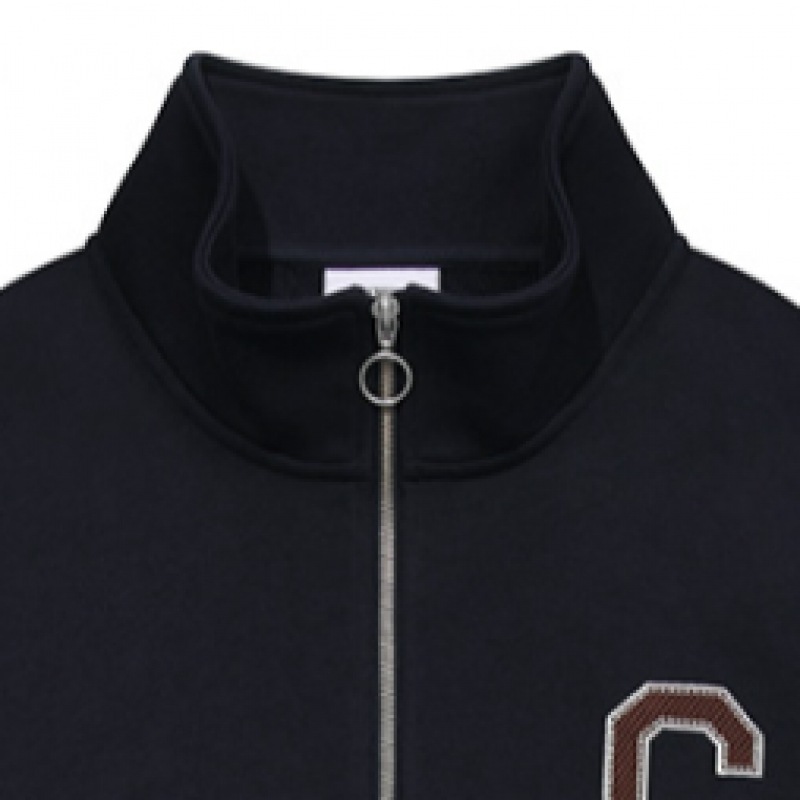 COVERNAT C ロゴハーフジップアップスウェットシャツネイビー T
