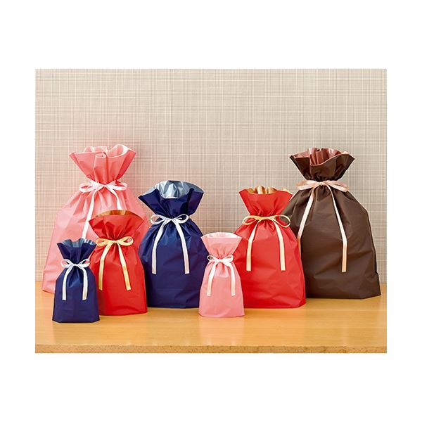 （まとめ）店研創意 ストアエキスプレス 梨地リボン付ギフトバッグ ブラウン 45cm 1パック（20枚） 3セット