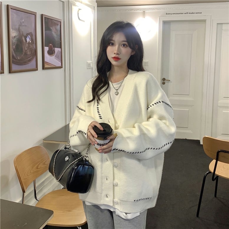 2color レディース ステッチカーディガン ニットカーディガン 羽織り ガウン 29