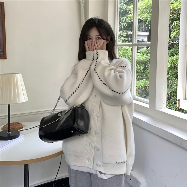 2color レディース ステッチカーディガン ニットカーディガン 羽織り ガウン 29