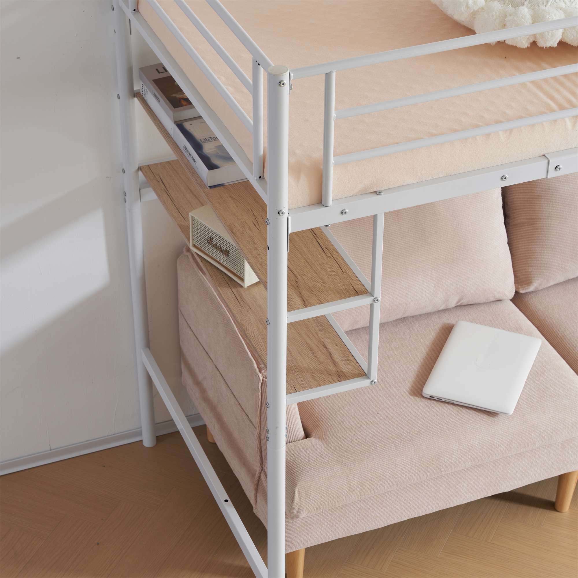 国内出荷】【新作】【ホワイト】ロフトベッド パイプベッド サイド棚